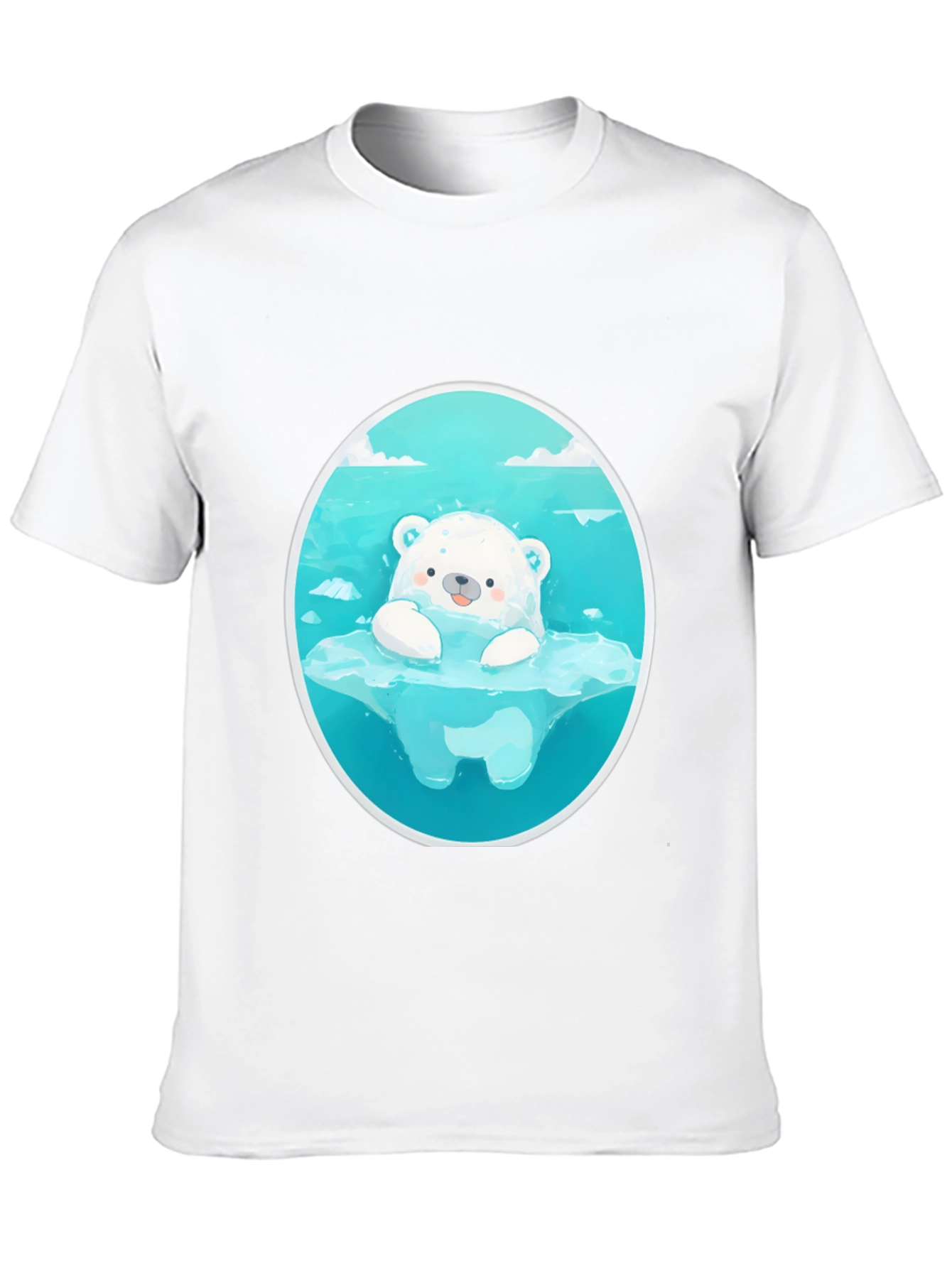 Black Cute Polar Bear Graphic Tee - Black Cotton T-Shirt view 10
