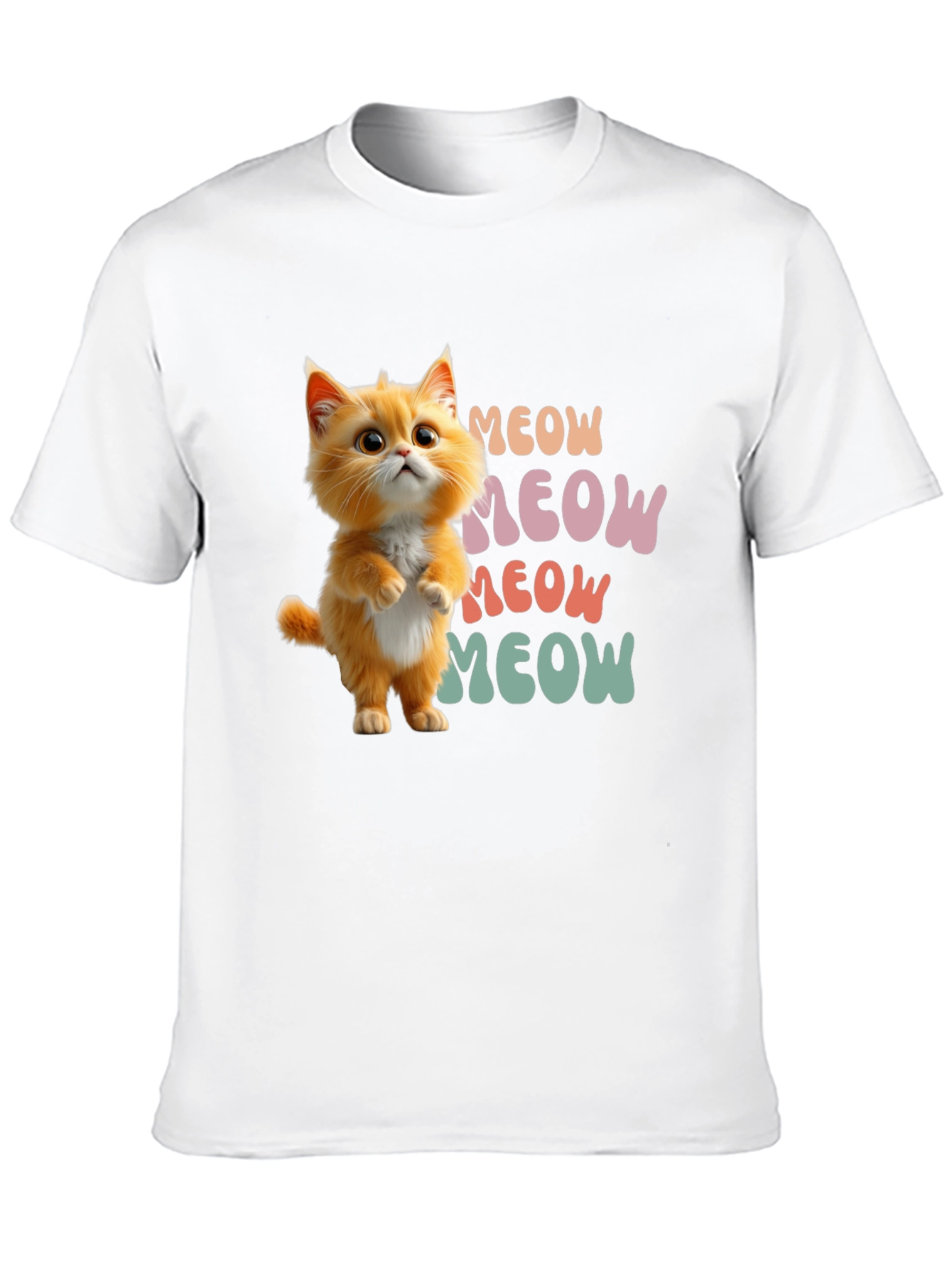 Black Cute Cartoon Cat Meow Graphic T-Shirt view 10