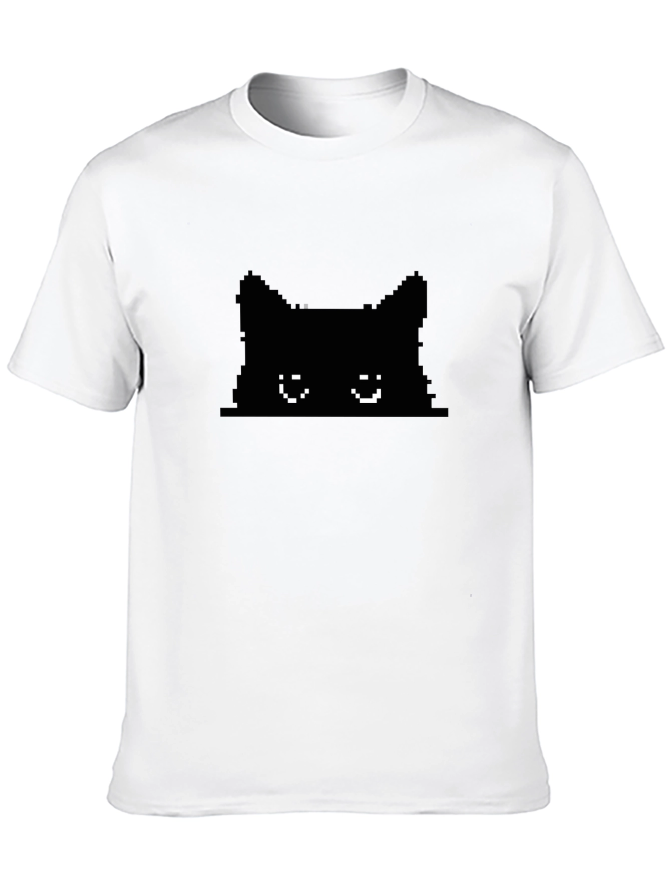 Black Pixel Cat T-Shirt - Black Cotton Tee view 10