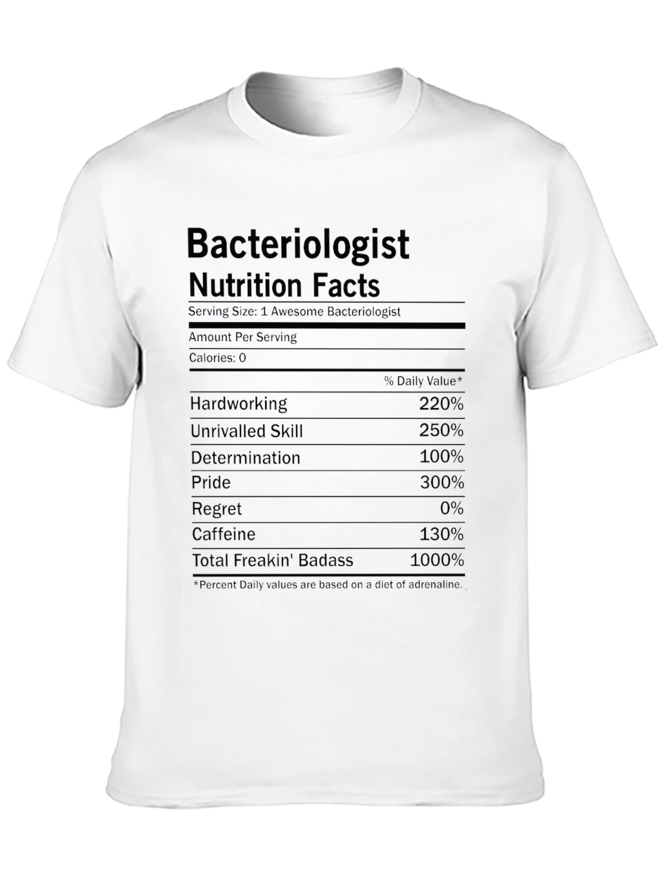 Black Bacteriologist Nutrition Facts T-Shirt Funny Science Tee view 10