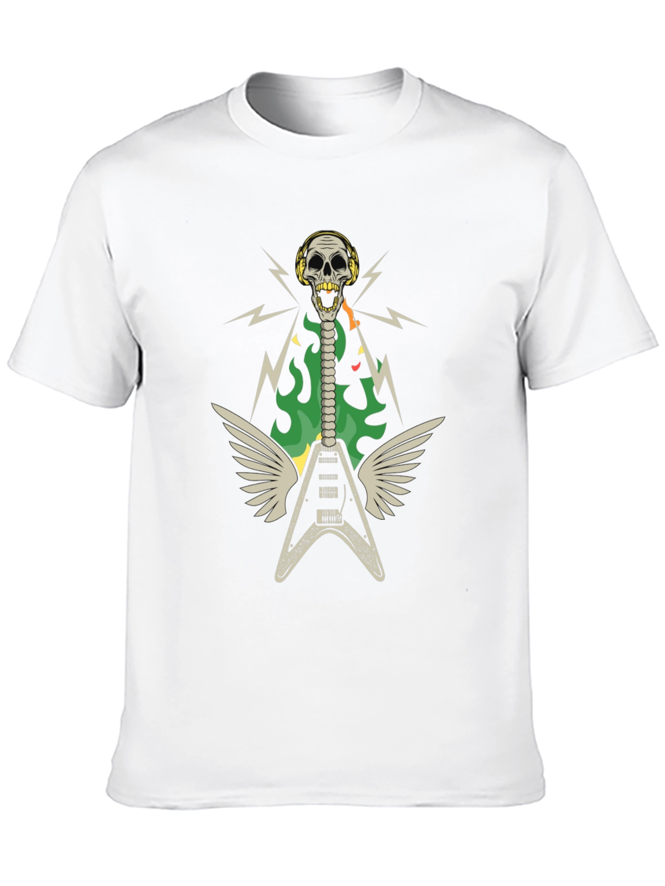 Black Skull Guitar Wings Rock Band T-Shirt view 10
