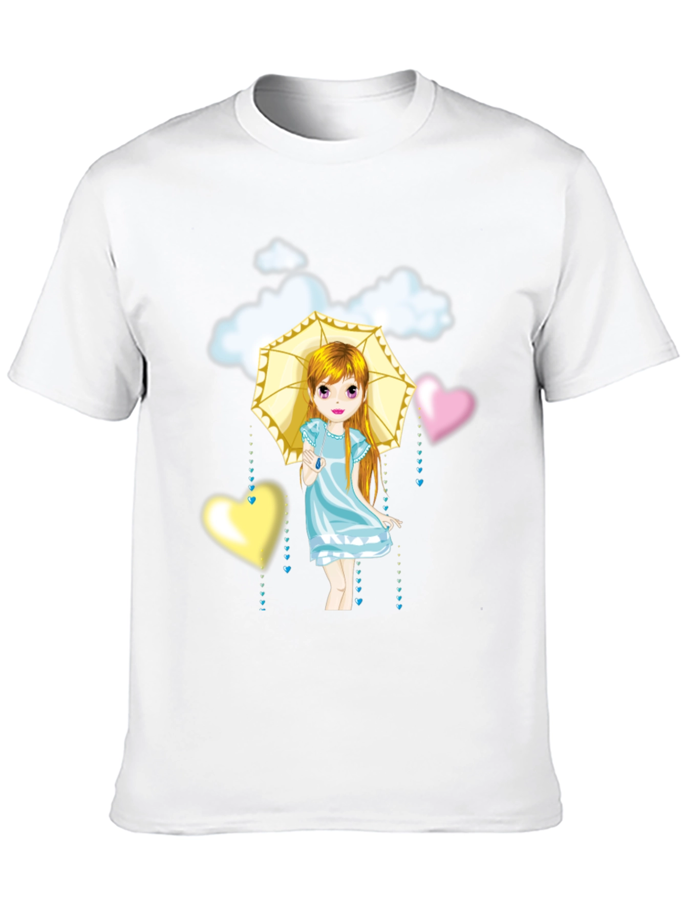 Black Cute Girl Umbrella Heart Cloud Black T-Shirt view 10