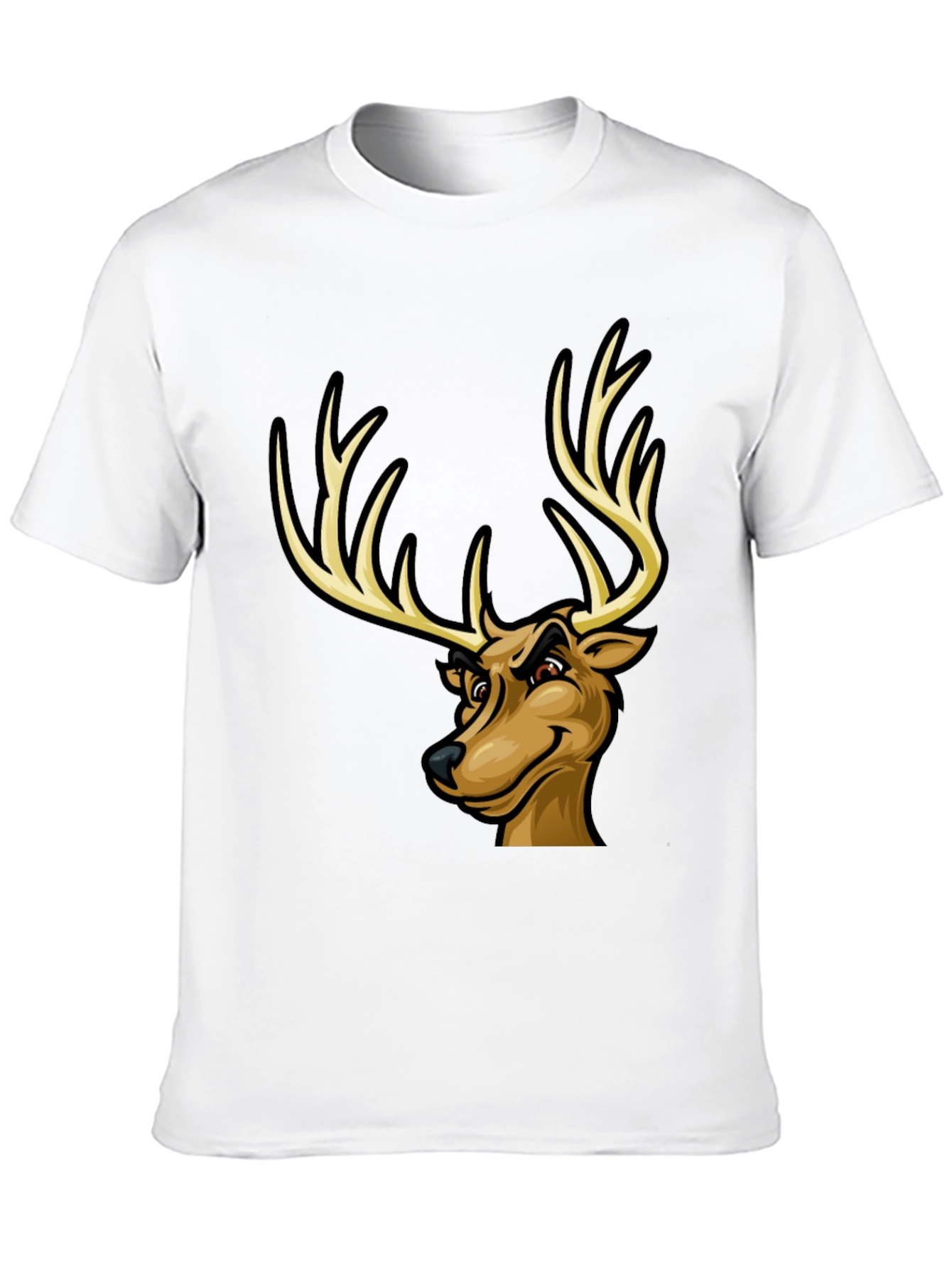 Black Men's Black T-Shirt with Cartoon Deer Graphic view 10