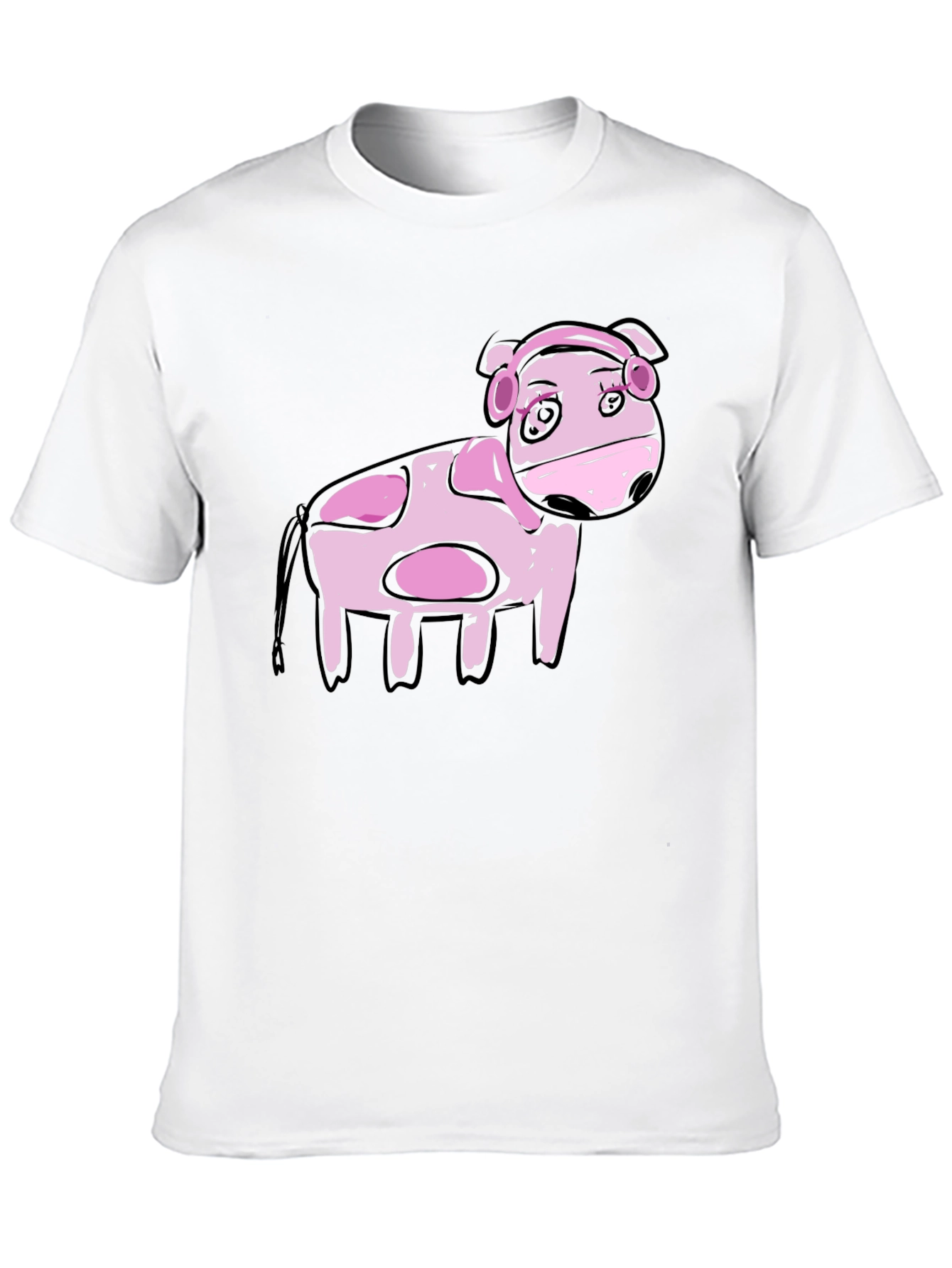 Black Cartoon Pink Cow Black T-Shirt view 10