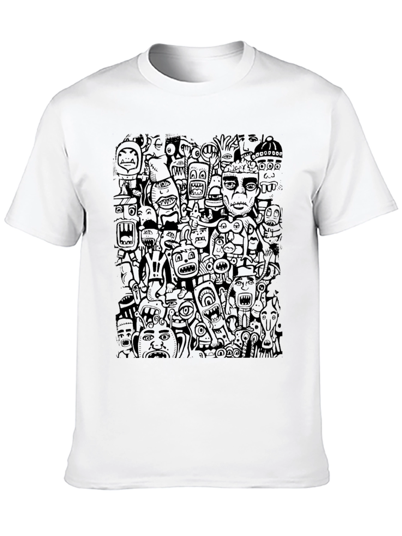 Black Doodle Art Print T-Shirt - Casual Black Tee view 10