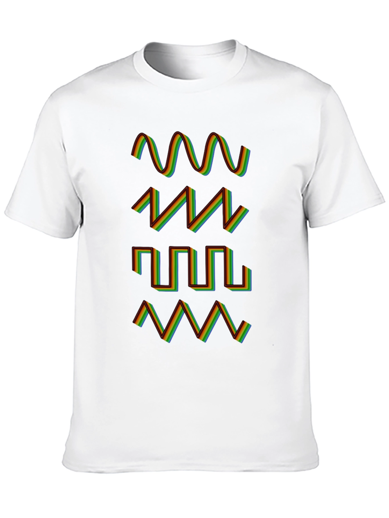 Black Rainbow Waveform Pattern Black T-Shirt view 10