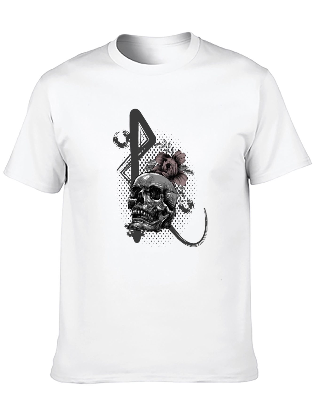 Black Skull and Flower Graphic Print Black T-Shirt view 10