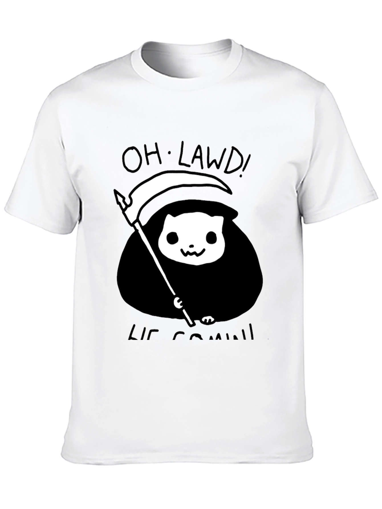 Black Grim Reaper Cat T-Shirt - Oh Lawd He Comin' Tee view 10
