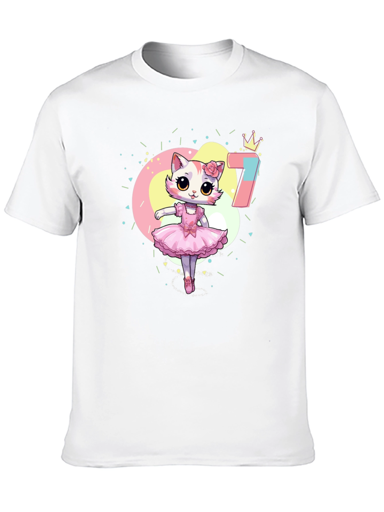 Black Cute Ballerina Cat 7th Birthday Black T-Shirt view 10