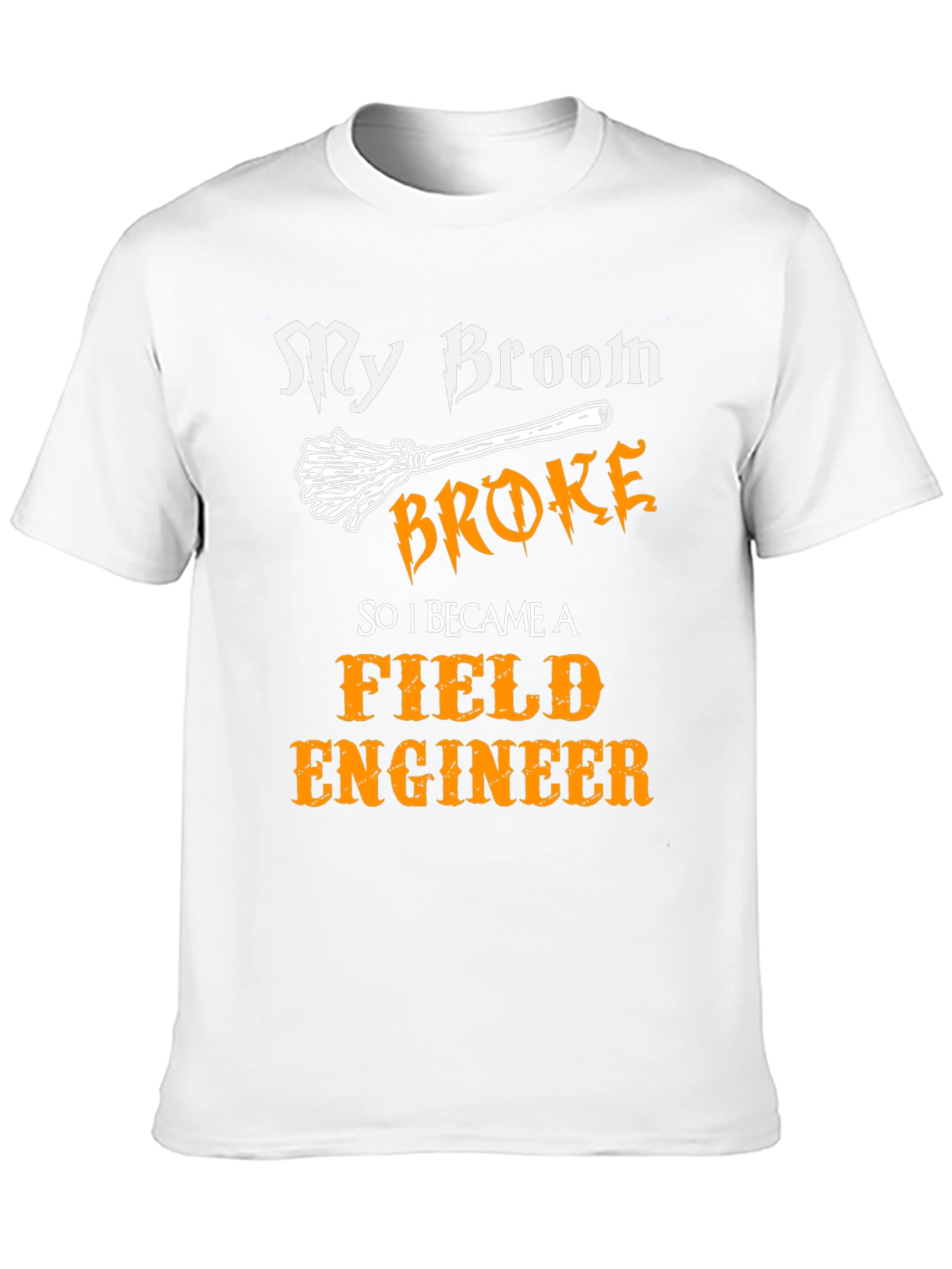 Black Funny Field Engineer T-Shirt - My Broom Broke! view 10