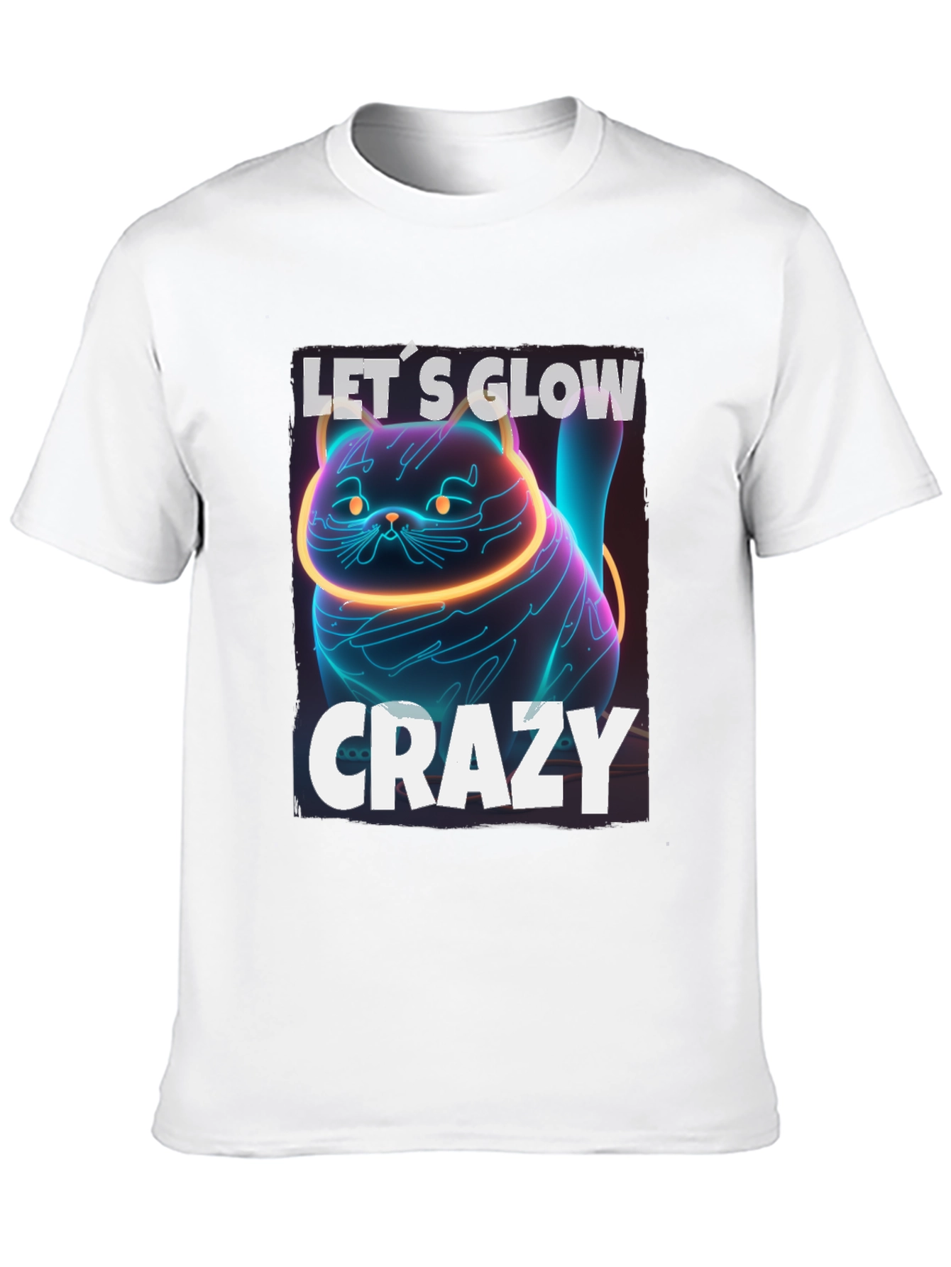 Black Let's Glow Crazy Cat Graphic T-Shirt - Neon Style view 10