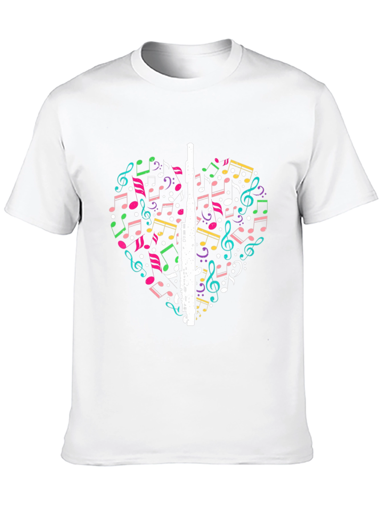 Black Musical Heart T-Shirt - Flute & Notes Design view 10