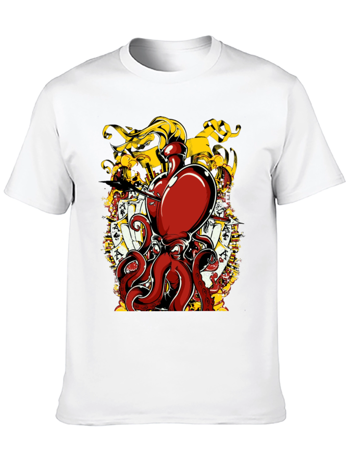 Black Octopus Poker Card Graphic T-Shirt view 10