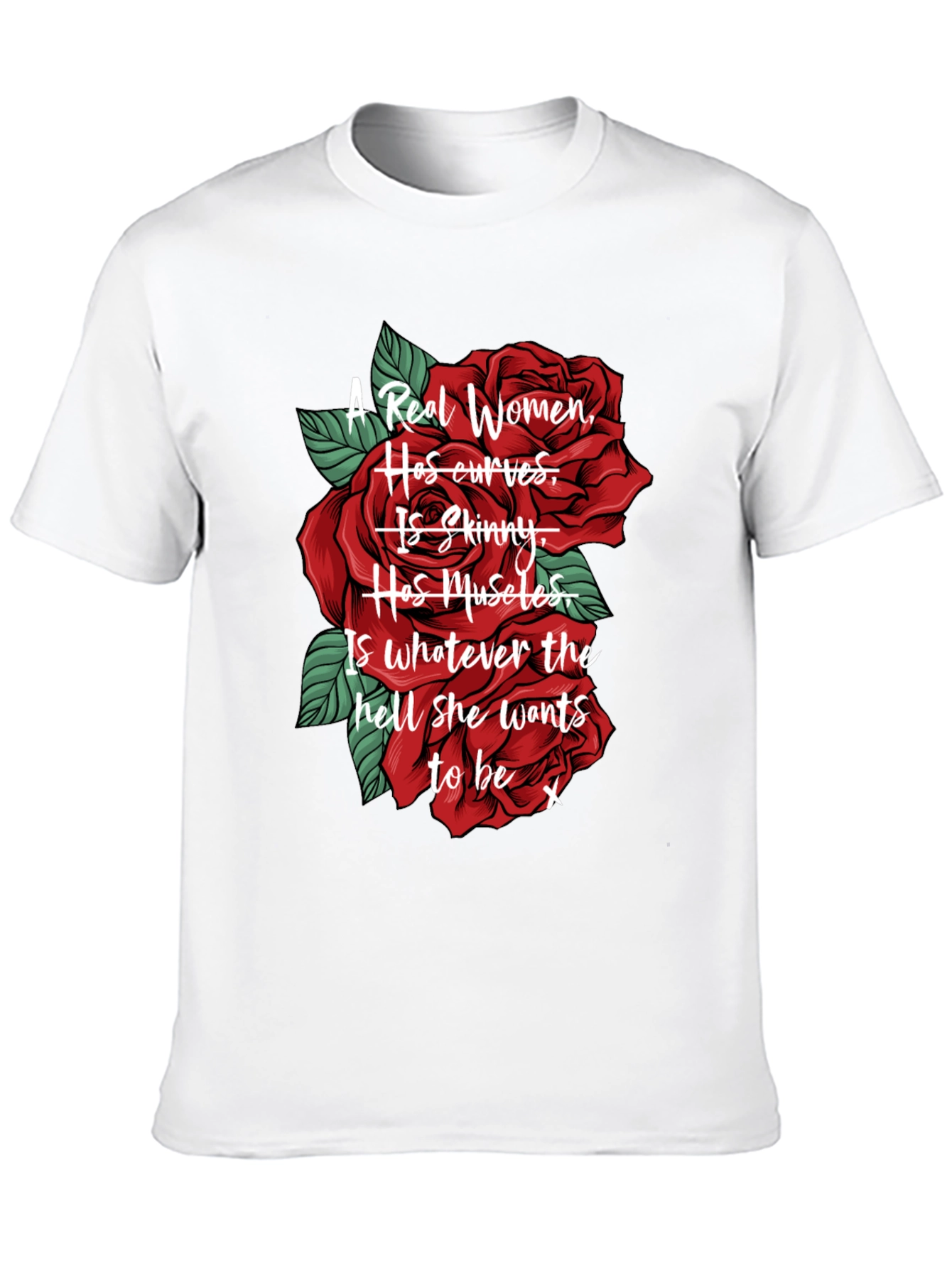 Black A Real Women T-Shirt - Red Roses Design view 10