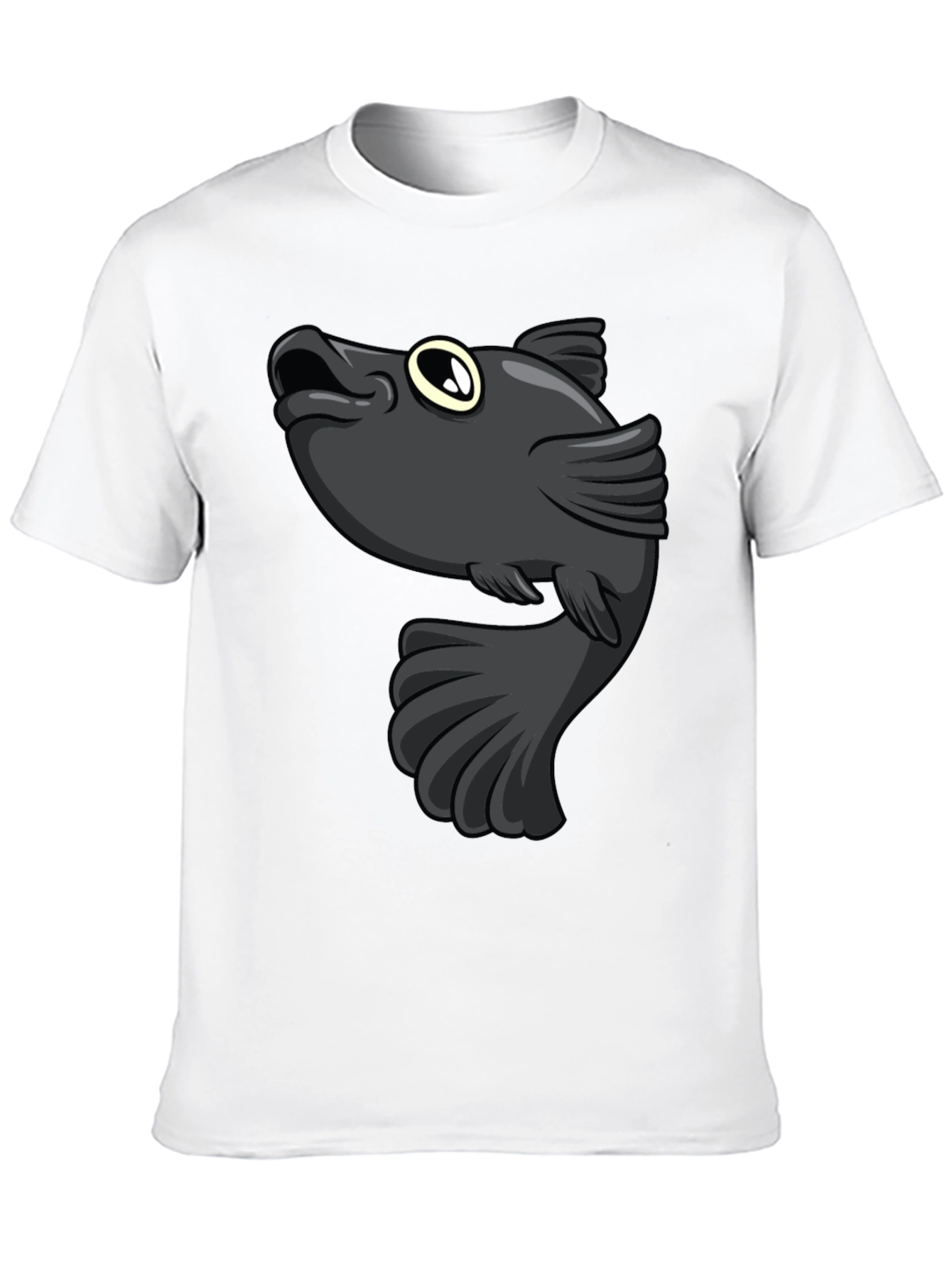 Cartoon Fish Graphic Print Black T-Shirt - 10