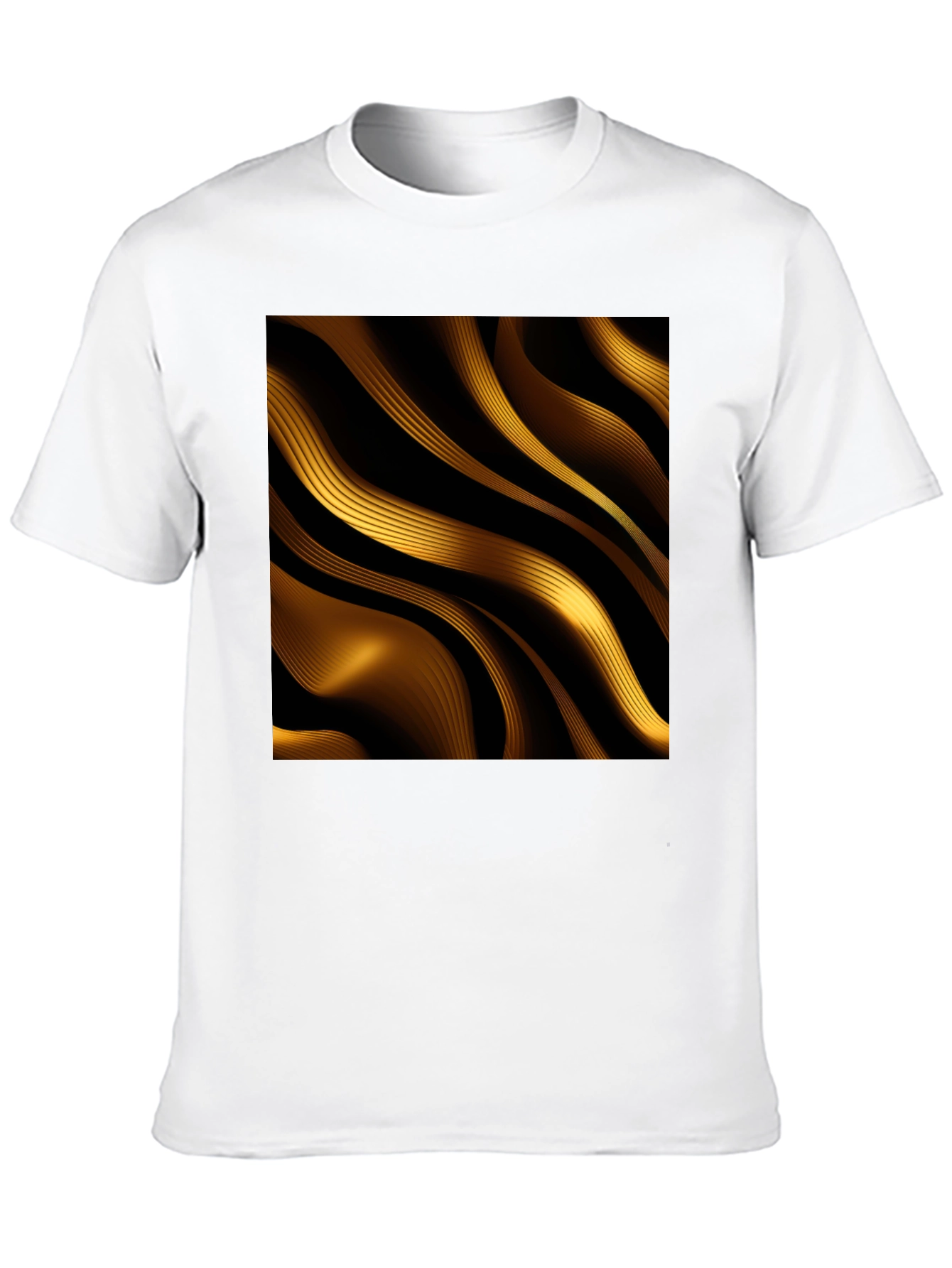 Black Golden Abstract Wave Print Black T-Shirt view 10