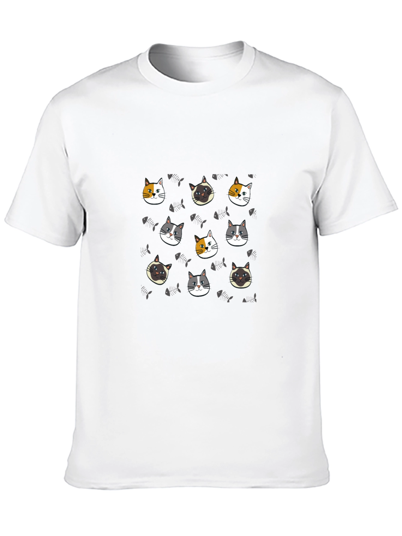 Black Cute Cat Faces Pattern Black T-Shirt view 10