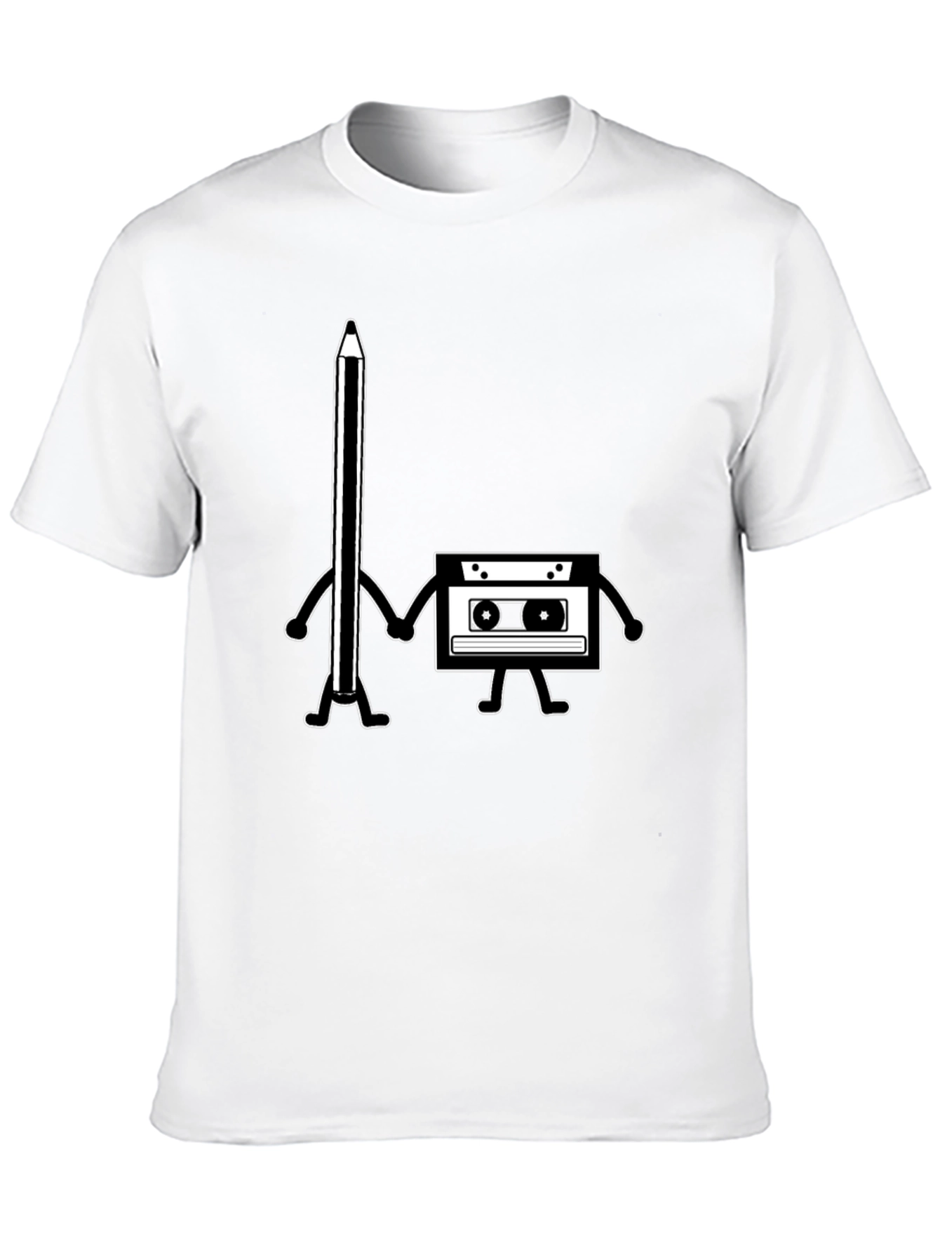 Black Retro Music Lover Tee - Pencil & Cassette Best Friends view 10