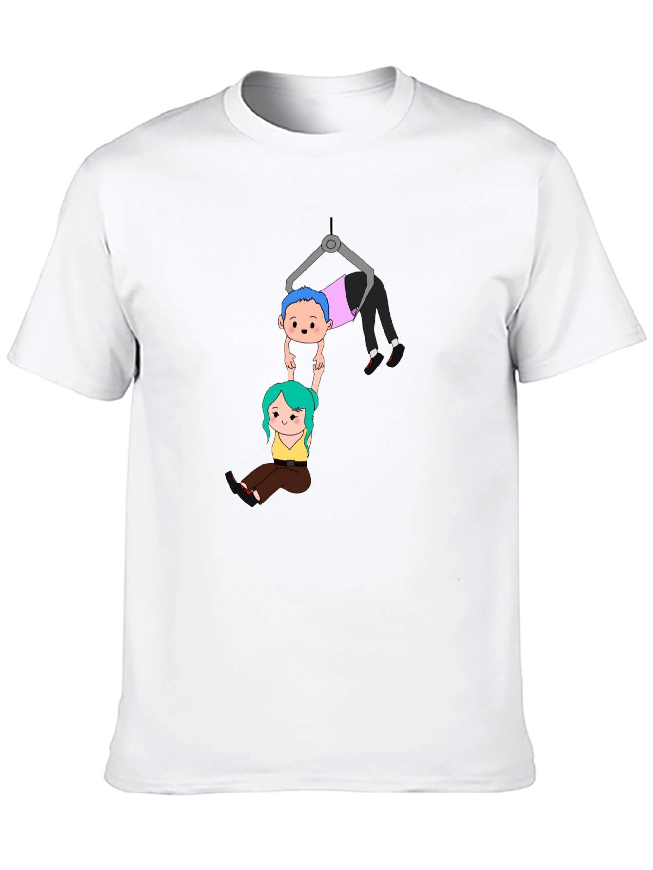 Black Cartoon Couple Crane T-Shirt view 10
