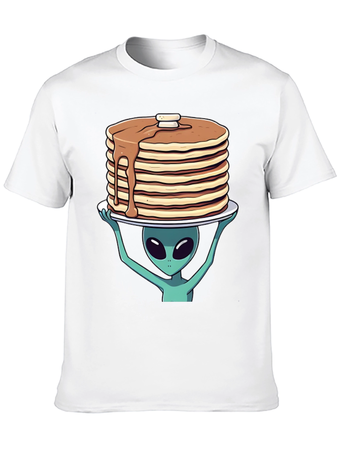 Black Alien Pancakes T-Shirt - Space Foodie Tee view 10