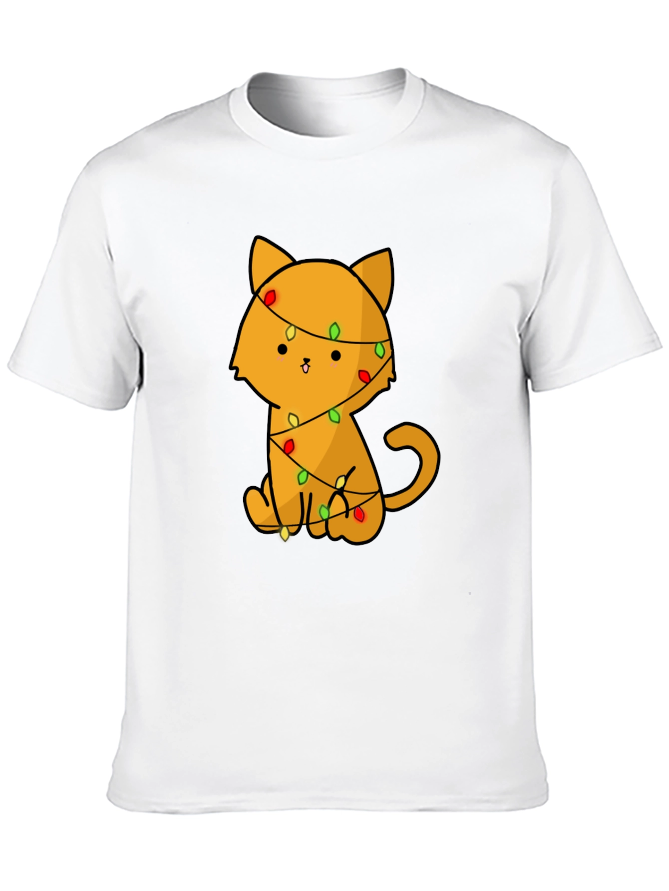 Black Cute Cat with Christmas Lights T-Shirt view 10