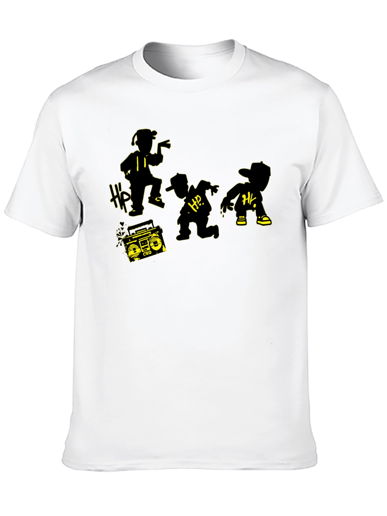 Black Retro Hip Hop Crew T-Shirt - Classic Boombox Design view 10