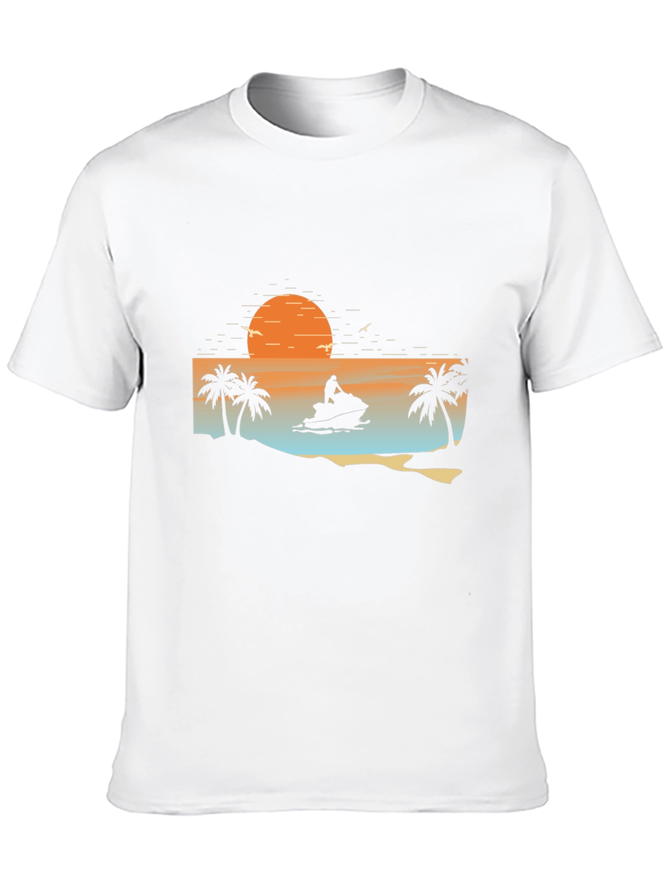 Black Sunset Jet Ski Palm Tree Graphic Black T-Shirt view 10