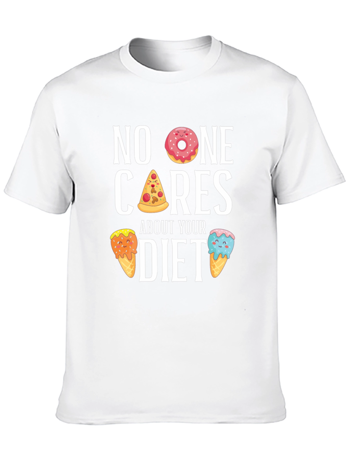 Black Funny Diet T-Shirt - No One Cares, Doughnut, Pizza, Ice Cream view 10