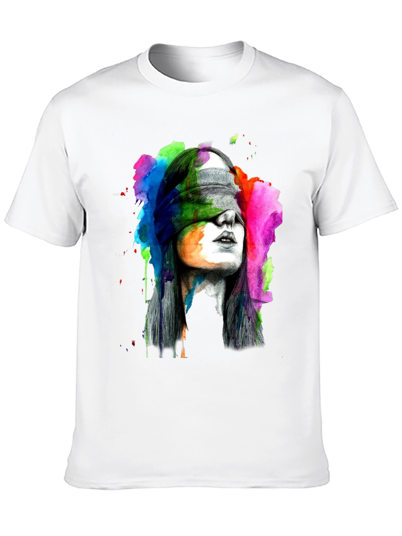 Black Blindfolded Woman Graphic Tee - Artistic Black T-Shirt view 10