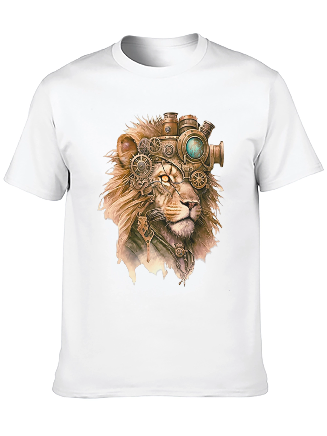Black Steampunk Lion Graphic Print Black T-Shirt view 10
