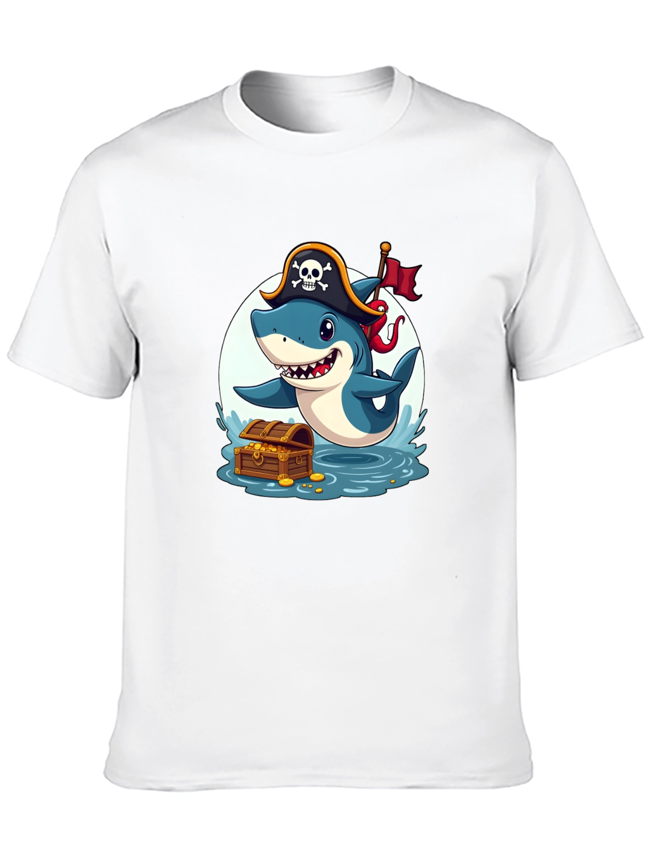 Black Pirate Shark T-Shirt - Cartoon Graphic Tee view 10