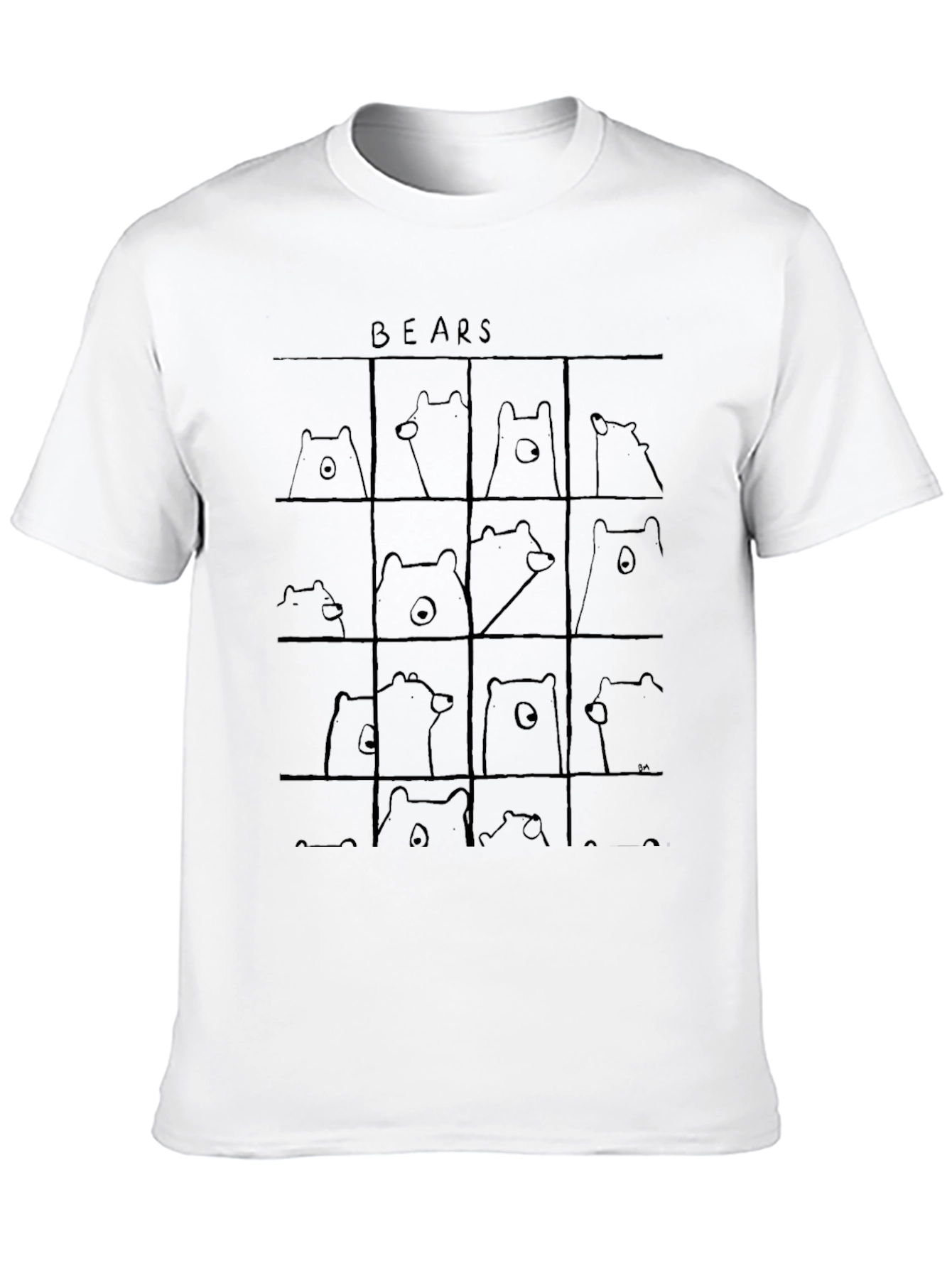 Black Bear Grid Black T-Shirt - Cute Cartoon Animal Tee view 10