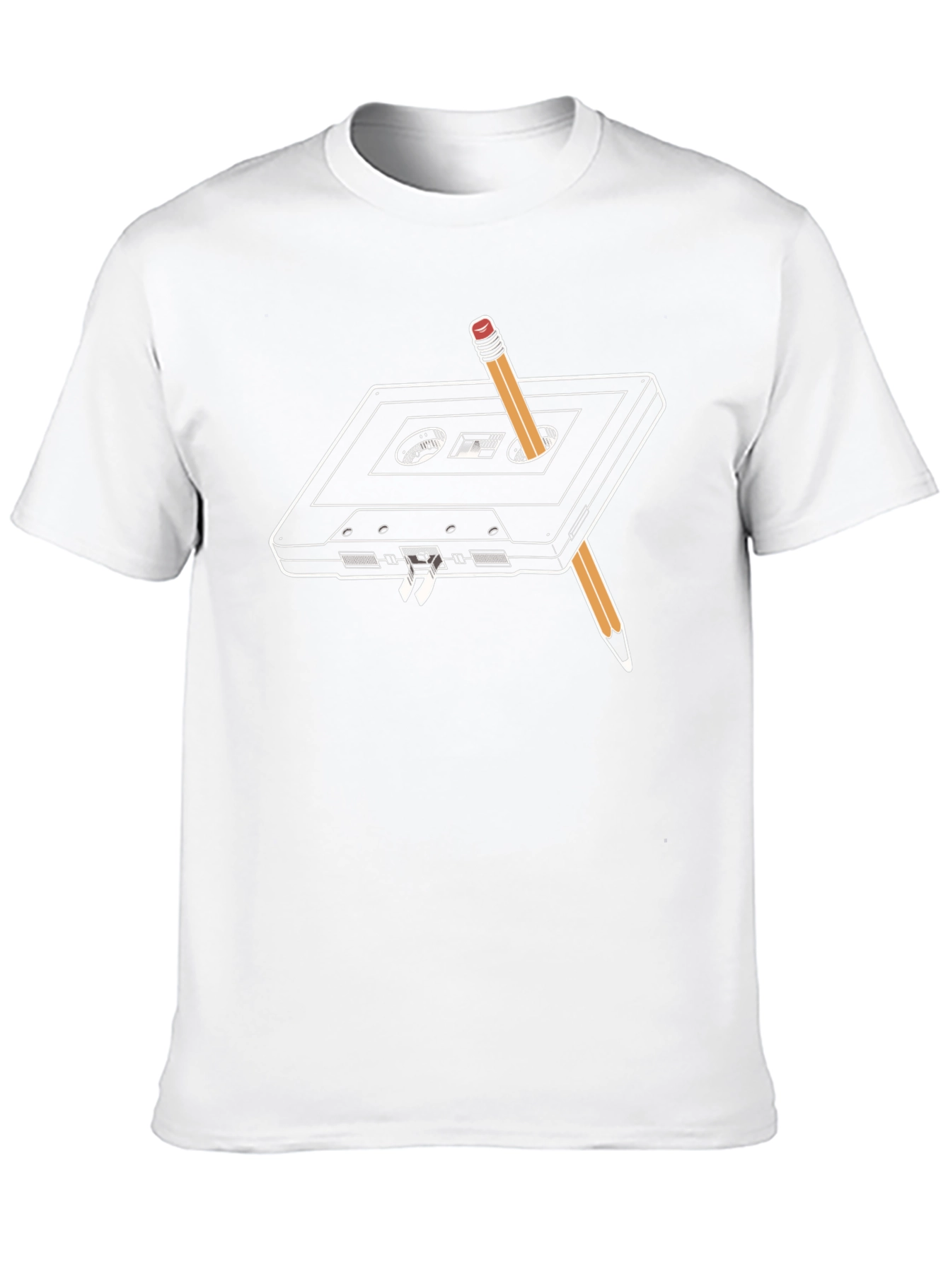 Retro Cassette Tape & Pencil T-Shirt - Black - 10