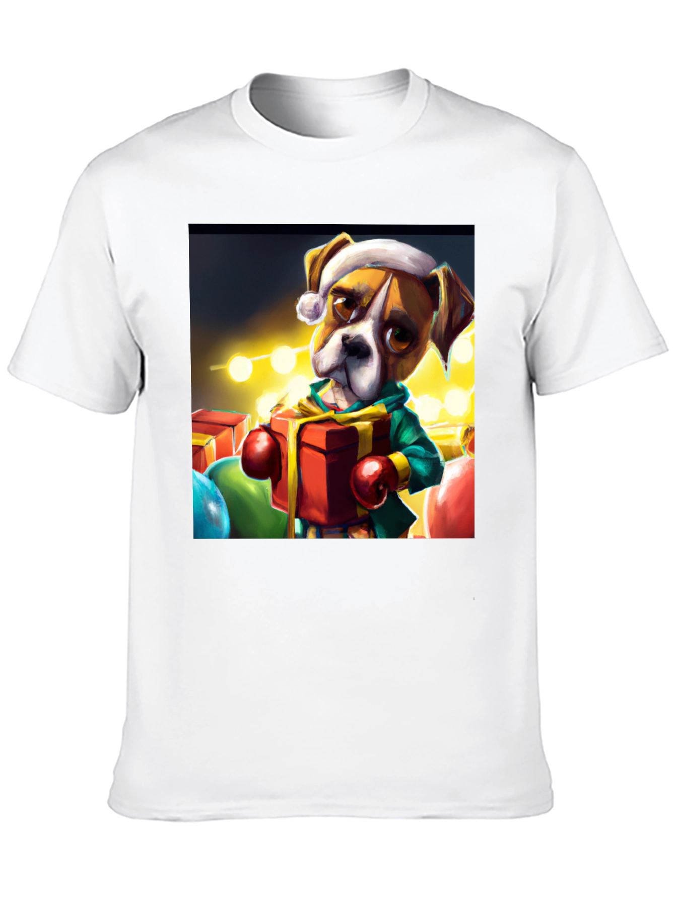 Black Festive Boxer Dog Christmas T-Shirt view 10