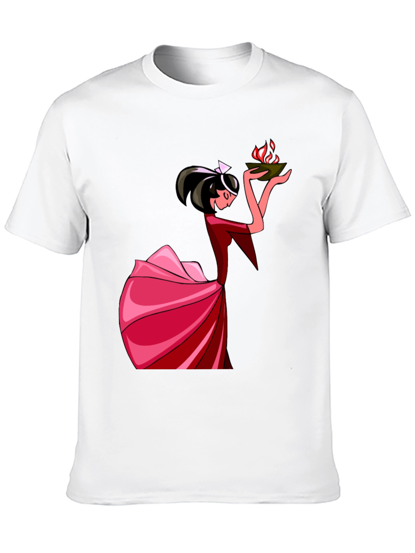 Black Unique Graphic T-Shirt: Lady with Fire view 10