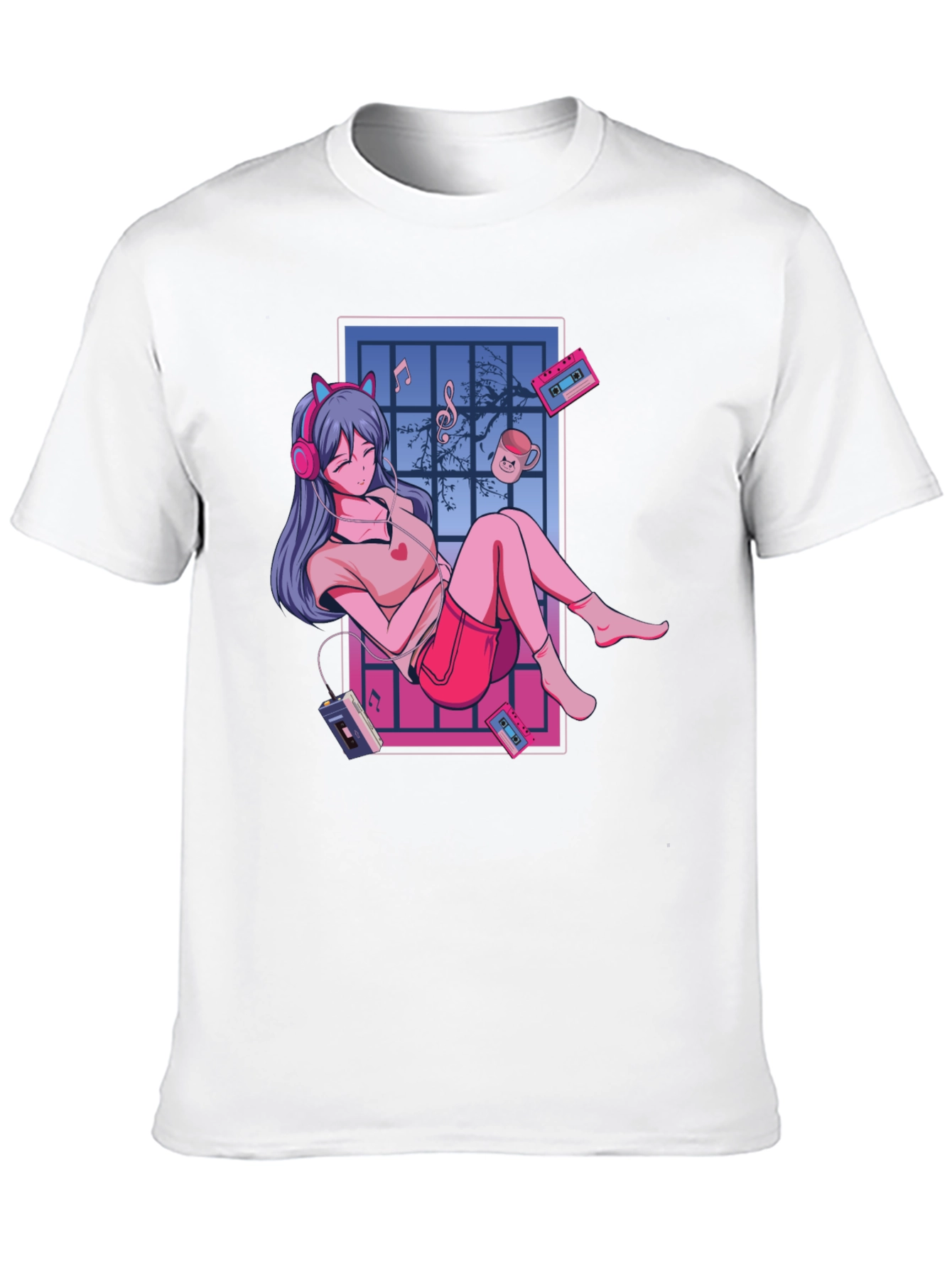 Black Anime Girl Music Lover T-Shirt - Black view 10