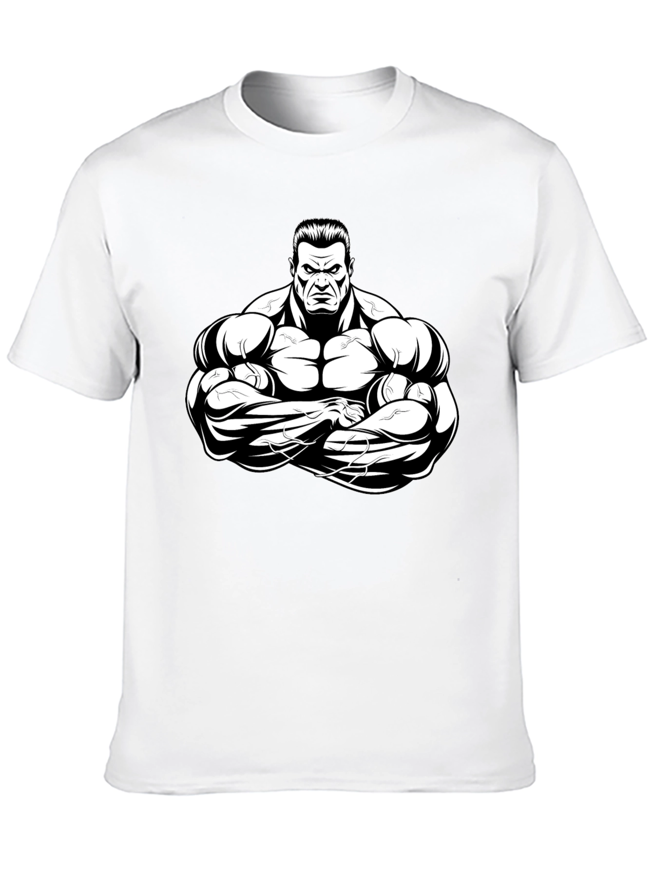 Black Black T-Shirt with Muscular Cartoon Graphic view 10