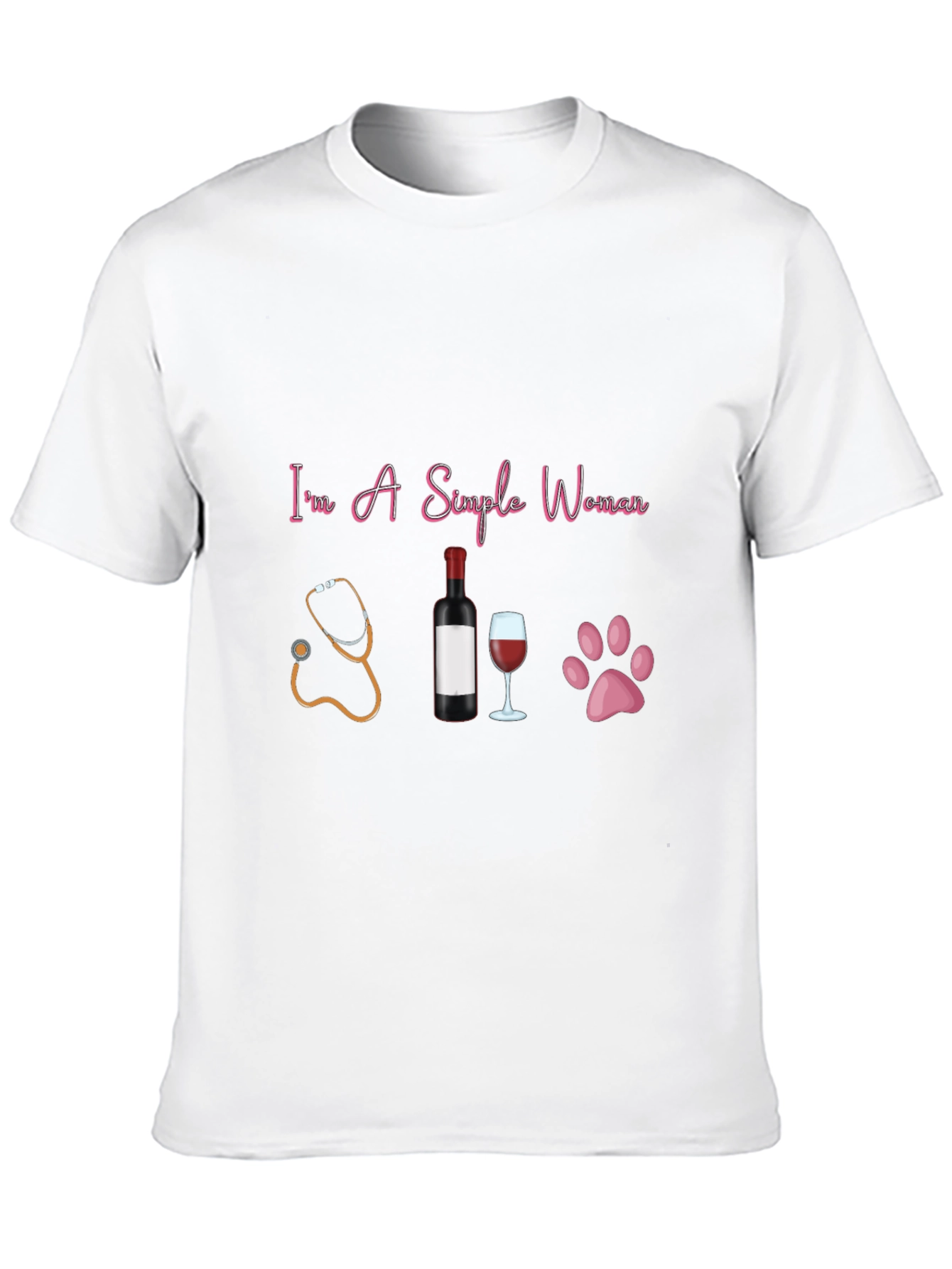 Black Simple Woman T-Shirt: Stethoscope, Wine, & Paws view 10