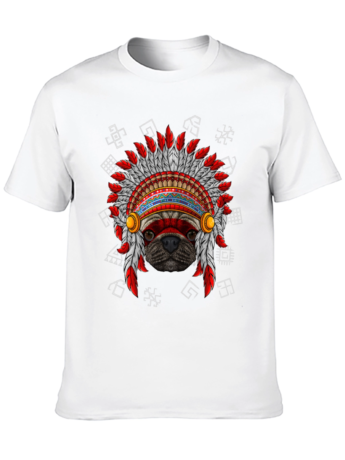 Black Pug Indian Chief Headdress Graphic T-Shirt view 10
