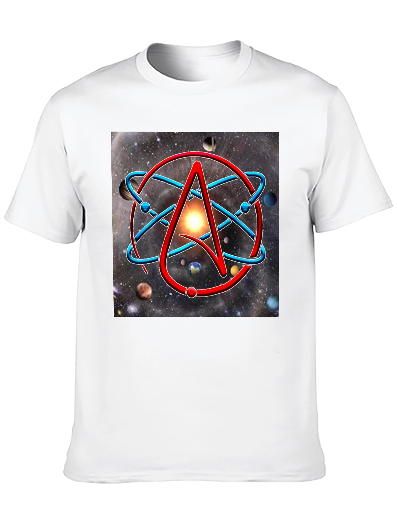 Black Atheist Symbol Graphic Tee - Space Background view 10