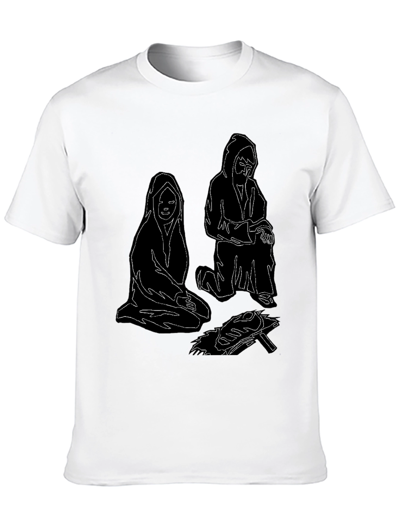 Black Unique Black T-Shirt with Illustrated Figures by Fire view 10