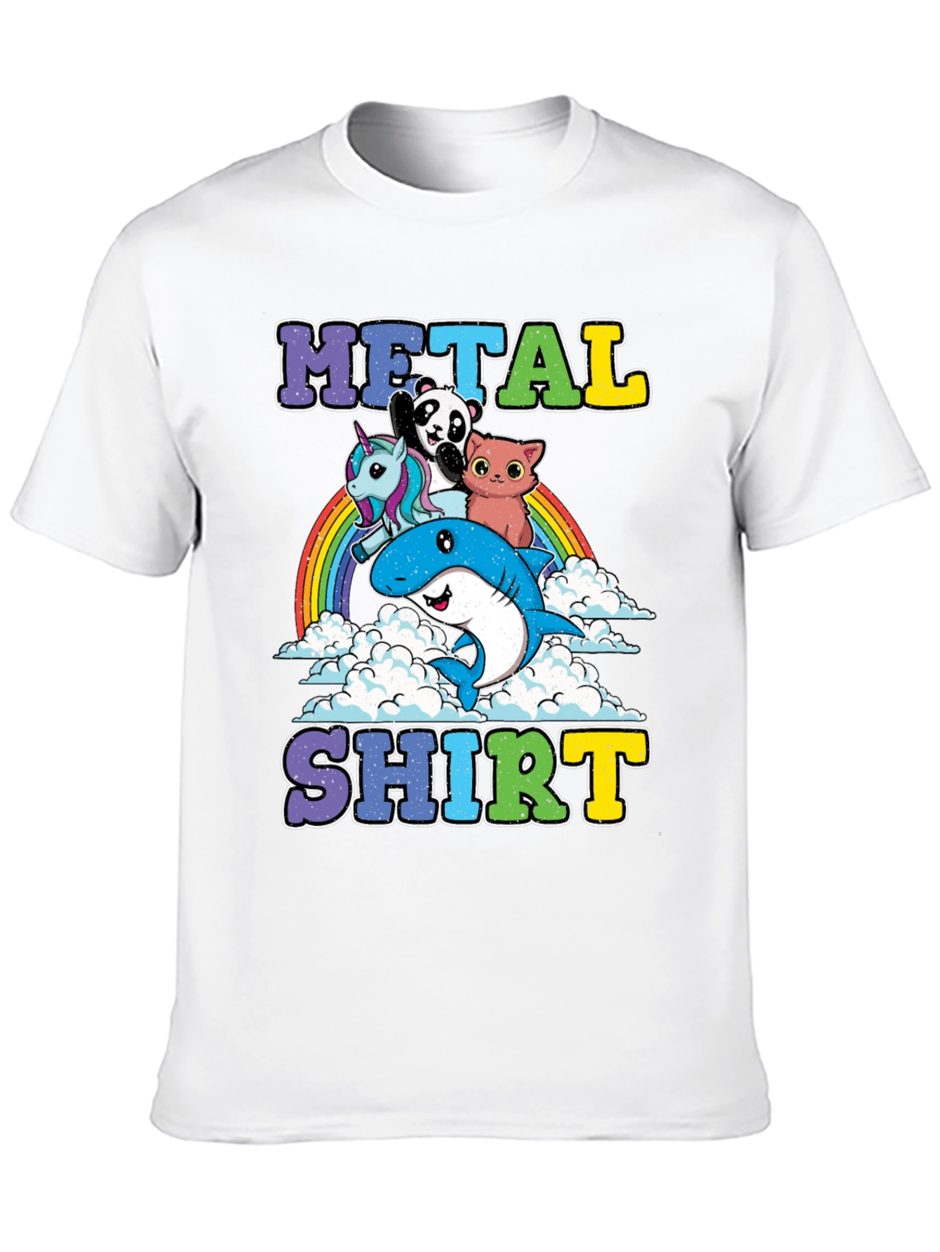 Black Metal Shirt with Cartoon Animals on Rainbow view 10