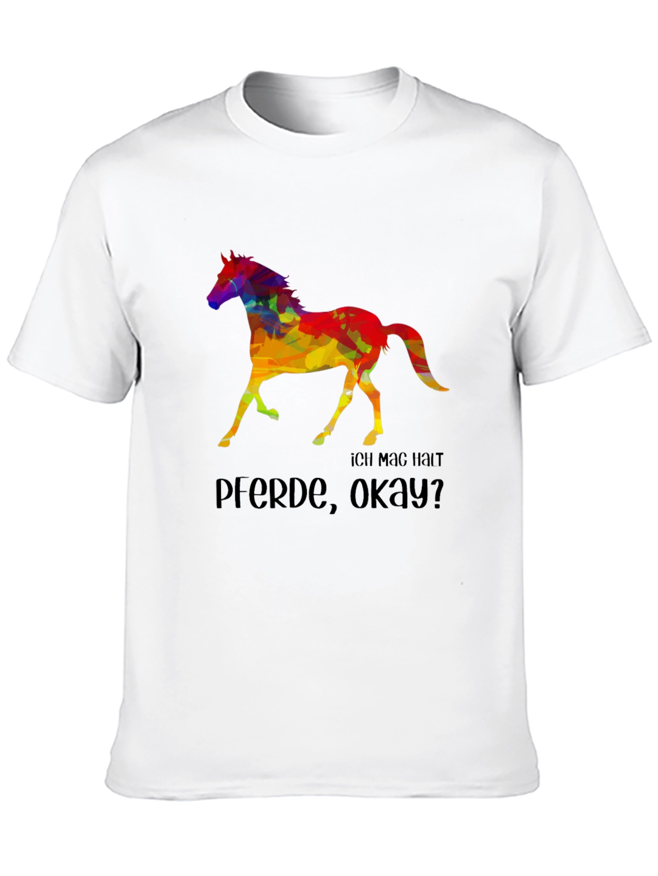Black Colorful Horse Graphic T-Shirt - "Ich Mag Halt Pferde, Okay?" view 10