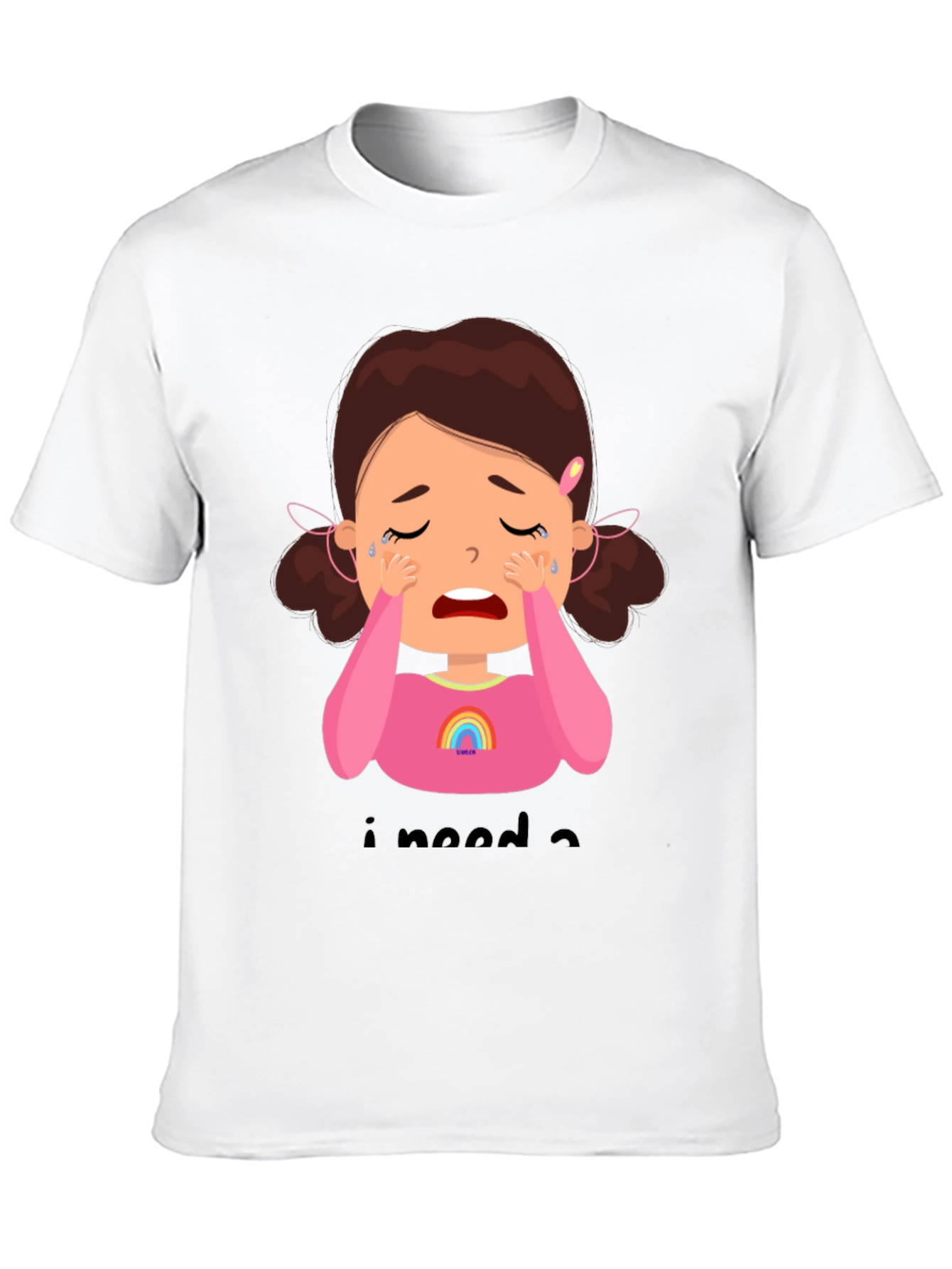 Black Crying Cartoon Girl Graphic Tee - Black Unisex Shirt view 10