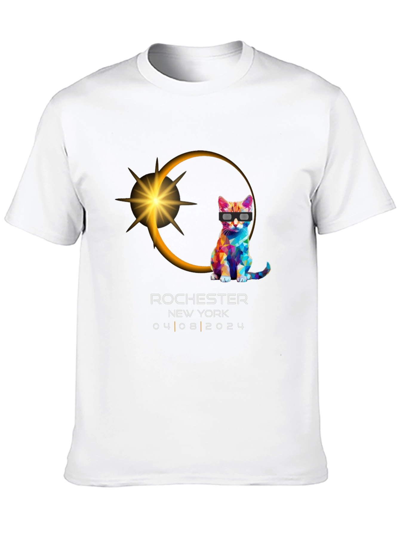 Black Rochester NY Eclipse 2024 Cat T-Shirt view 10