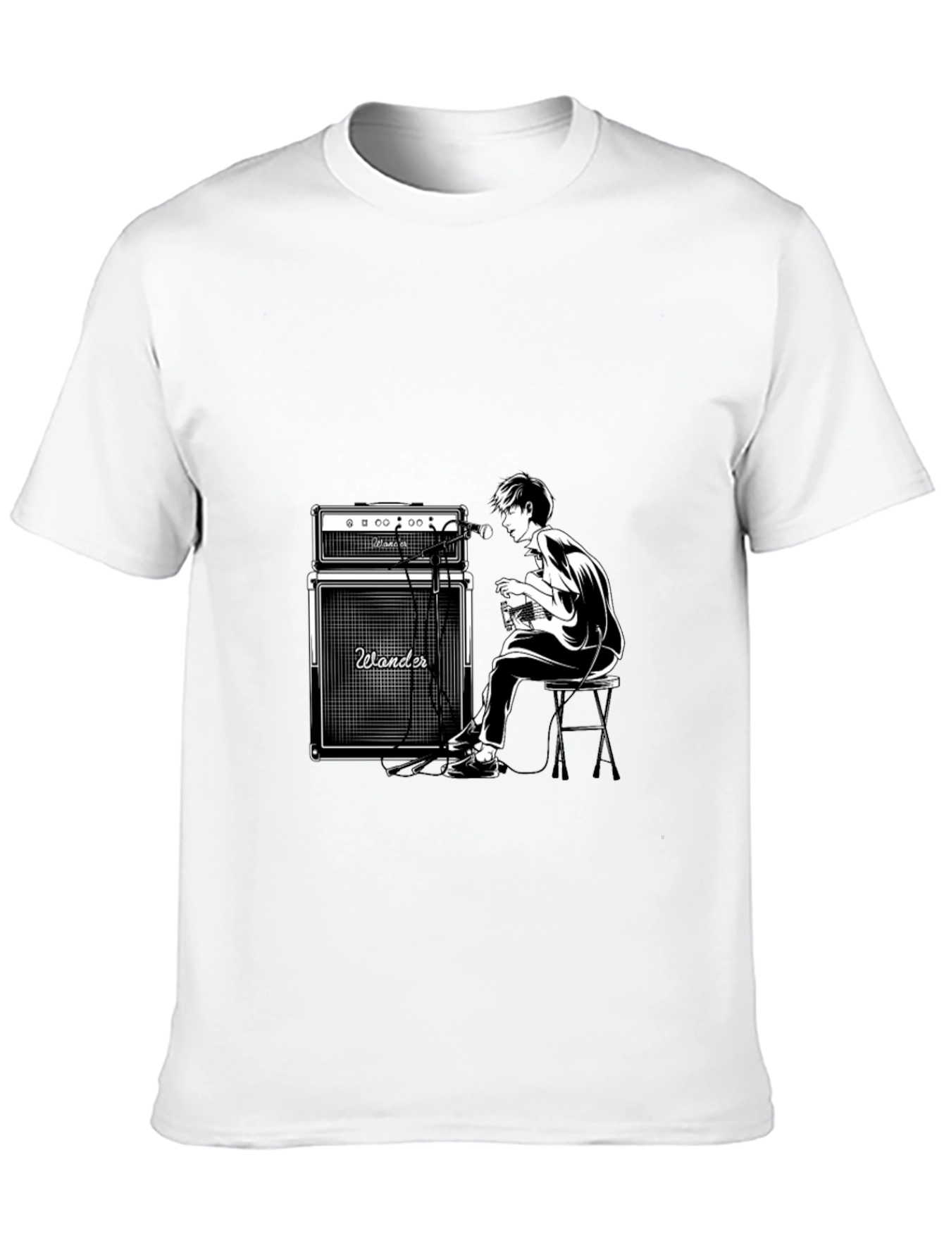 Black Wander Guitarist Graphic Tee - Black Unisex T-Shirt view 10