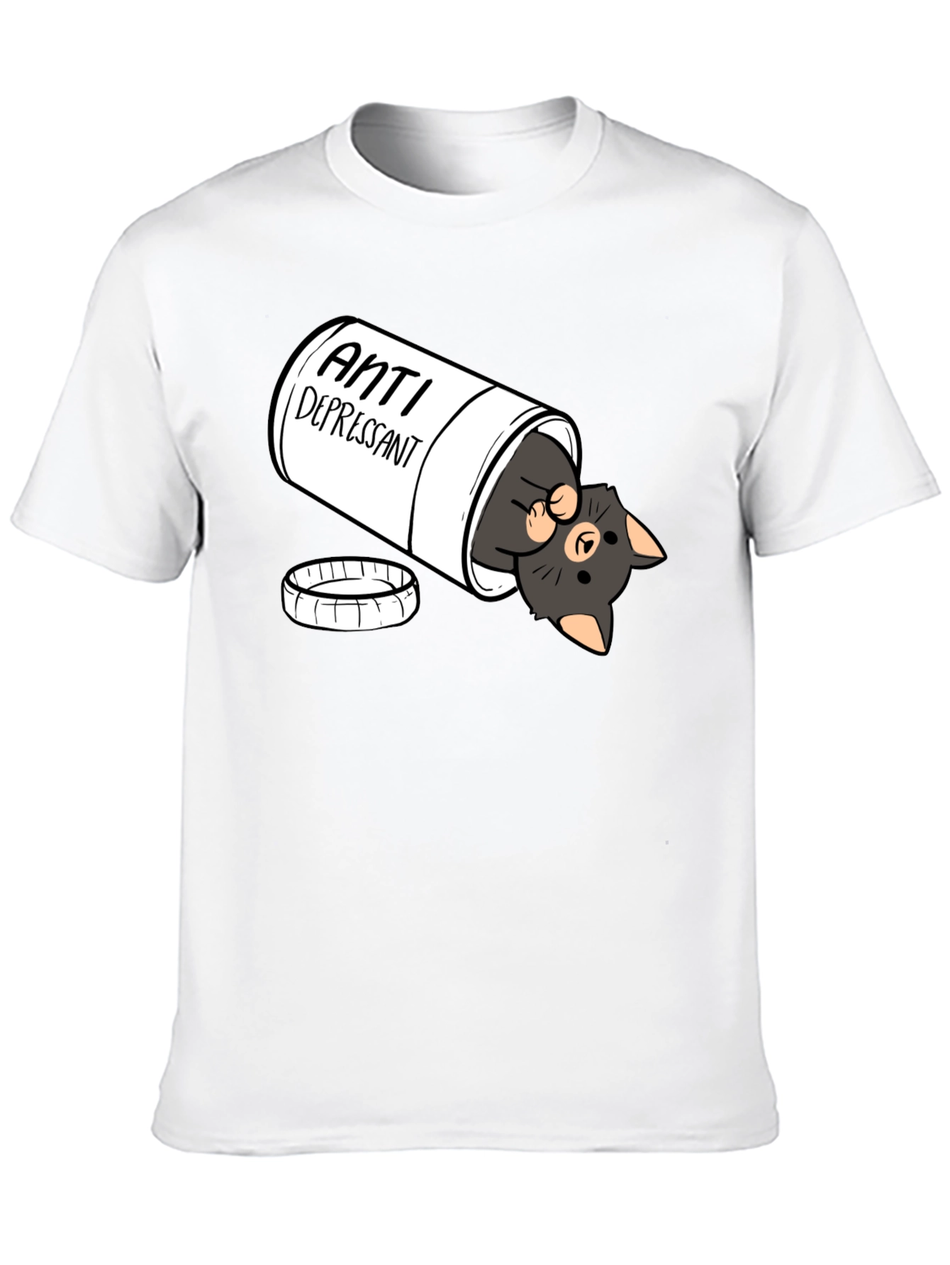 Black Anti-Depressant Cat T-Shirt - Black Crew Neck view 10