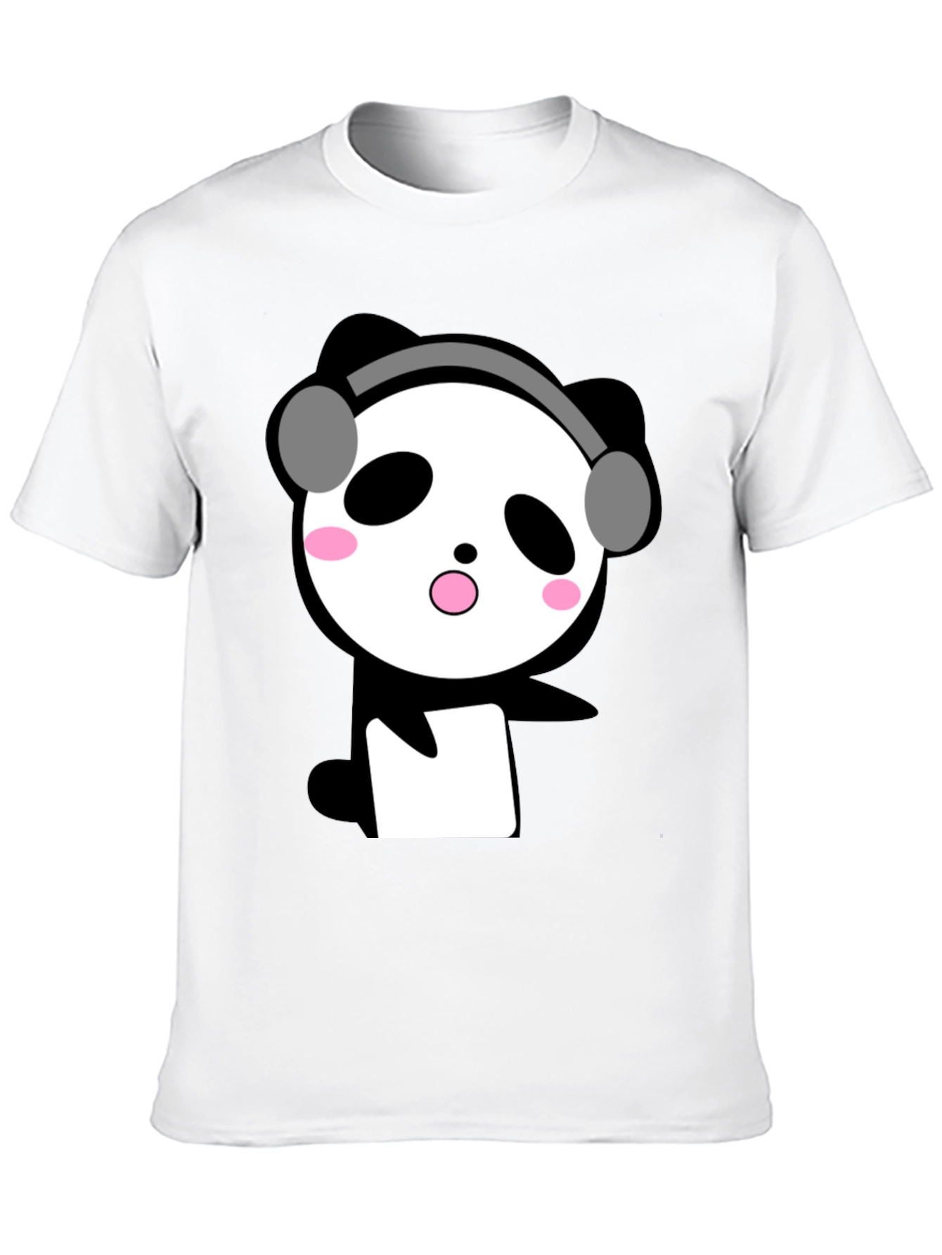 Black Cute Panda with Headphones Black T-Shirt view 10