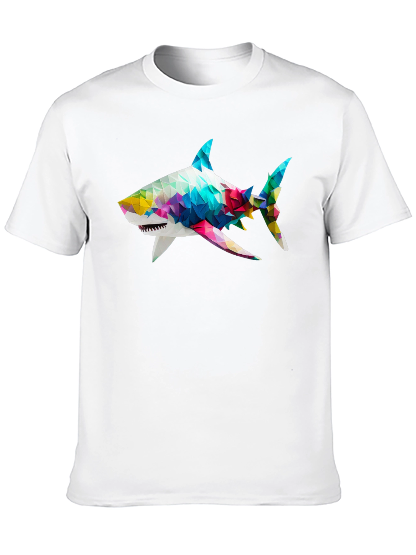 Black Geometric Shark Graphic Tee - Black Cotton Blend view 10