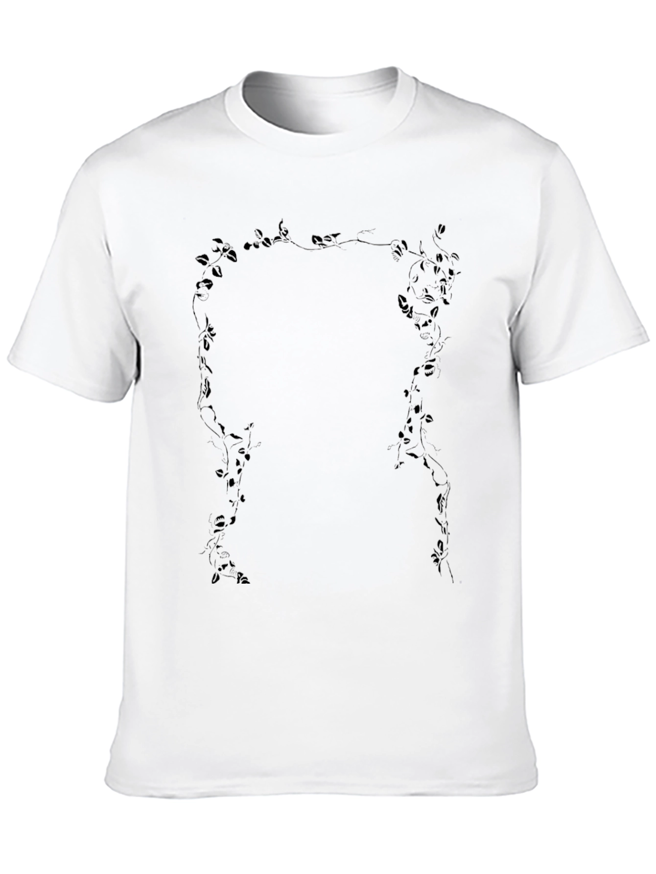 Black Men's Black T-Shirt with Leafy Vine Design view 10